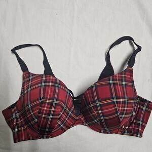 Torrid Curve Push Up Bra 40D Red Plaid Underwired Adjustable Strap Spring Style